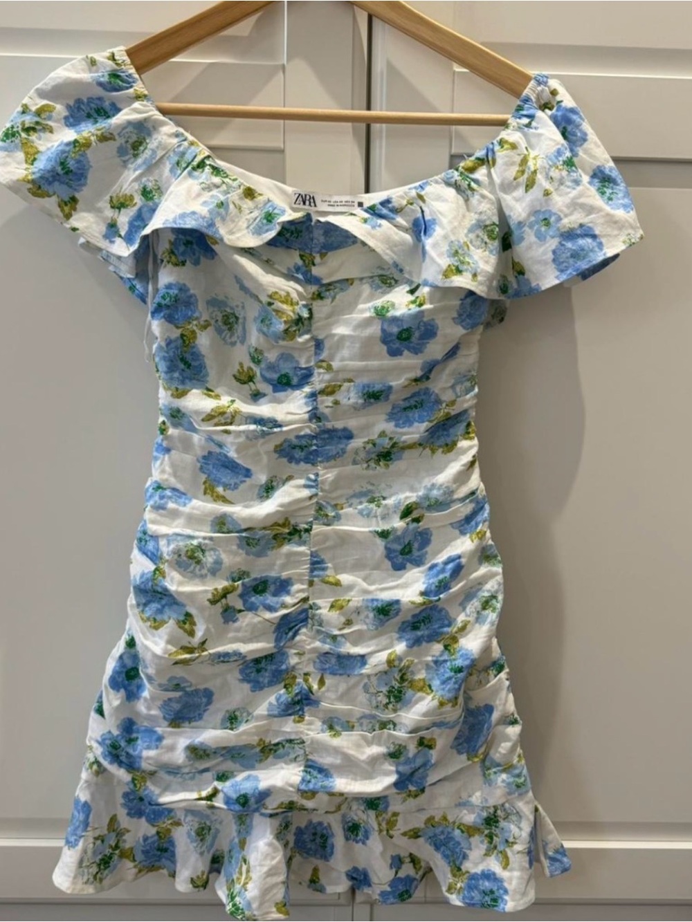 Zara Blue and White Floral Ruffle Dress